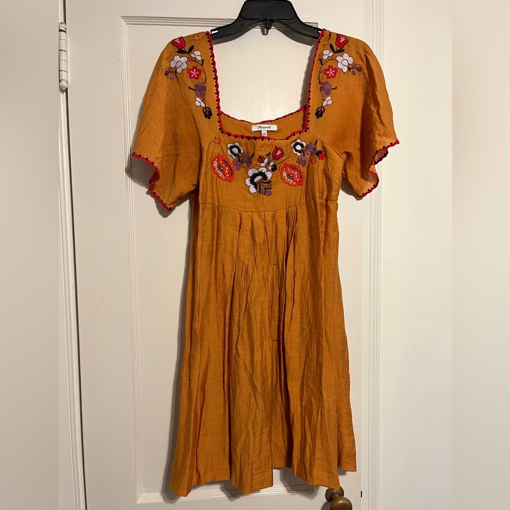 Madewell Embroidered Mustard Dress